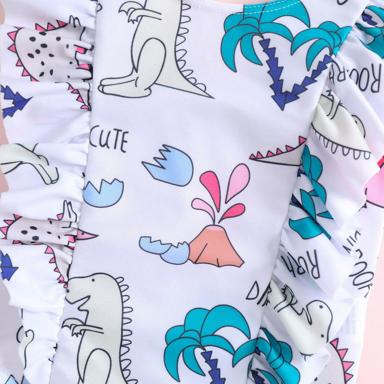  Summer Toddler Girls Ruffles Cartoon Dinosaur Prints 1 Piece  Swimwear Beach Onesie Swimsuit Bikini (White, 6-12 Months) : Clothing,  Shoes & Jewelry