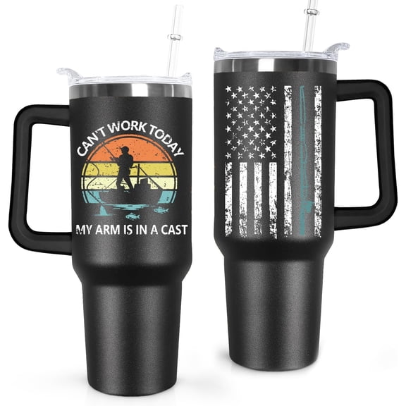 40 oz Fishing Tumbler for Men - Stainless Steel Insulated Mug with Handle, Lid & Straw, Fishing Gear Accessories, Perfect Gifts for Anglers, Dad, Grandpa, Fishermen on Birthday/Father’s Day/Christmas