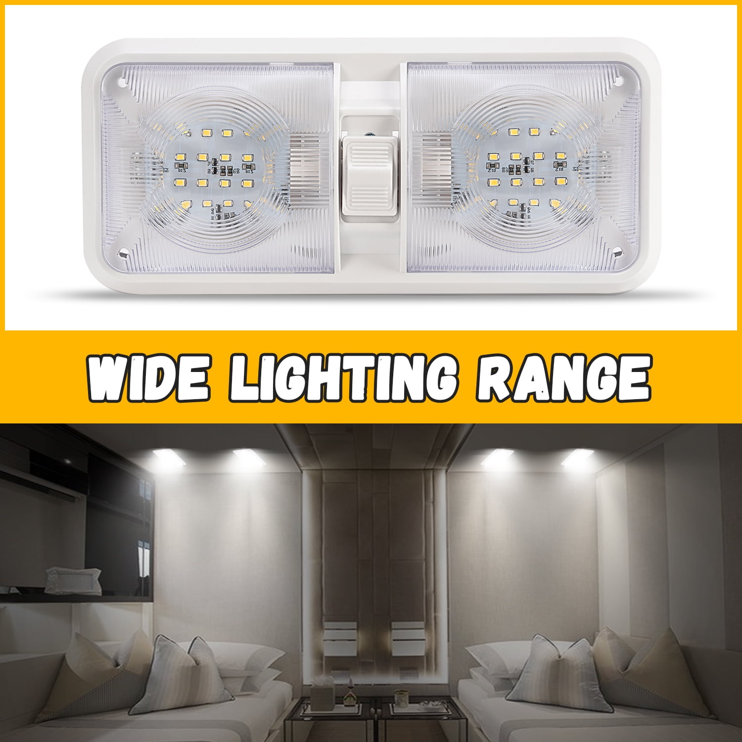 KOJEM 5PCS RV Ceiling Double Dome Lights 12v Ceiling Fixture RV Interior Led Ceiling Light Boat Camper Trailer Natural White 4000-4500K
