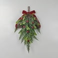thumbnail image 4 of 1 Pcs Christmas Mistletoe Picks Decor Artificial Hanging Bunch Ornament With Velvet Bow Berries Pine Cones For Home Door Decoration, 4 of 7