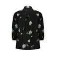 thumbnail image 6 of Women's Button Down Shirts Fashion Floral Printed Nine-minute Sleeve Blouses Stand Collar Loose Long Sleeve Shirt Casual Beach Vacations Top Black 4XL, 6 of 6