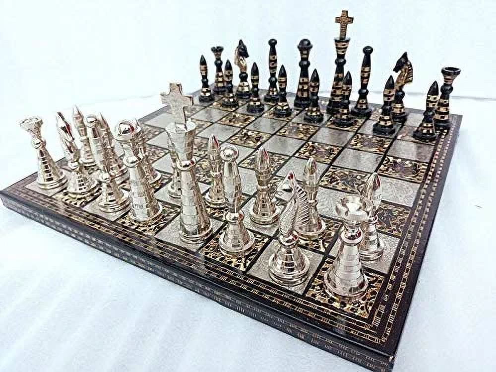The Exquisite Carved Brass Metal Chess Set, Solid Metal Combo Chess Pieces  & Me