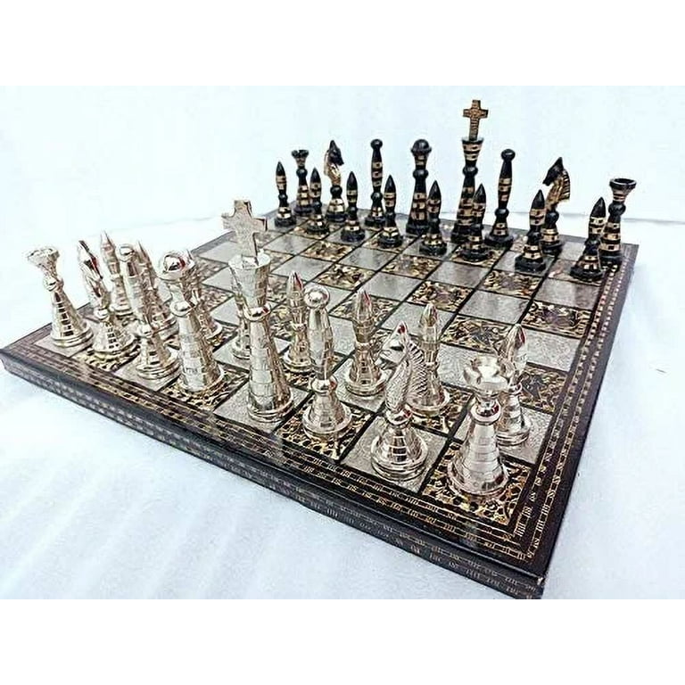 The Royal Carved Series brass chess set 3.75 King with 14 x 14