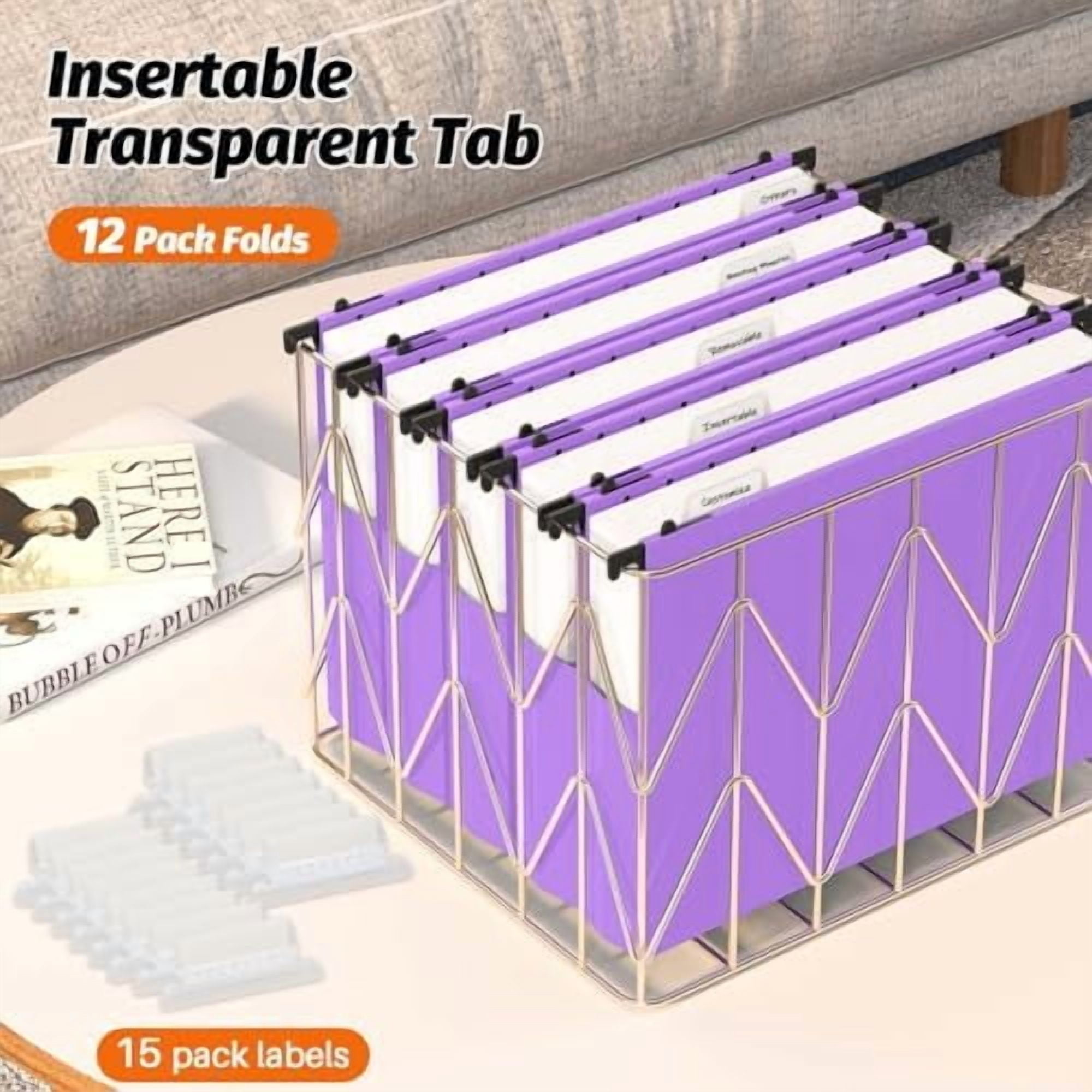 Extra Capacity Plastic Hanging File Folders,12 Pack Reinforced Expanding Hang Folder Letter Size,Accordian Pocket,Heavy Duty 2 Inch Expansion,Hanging Folder Organizer for Office Home,Purple