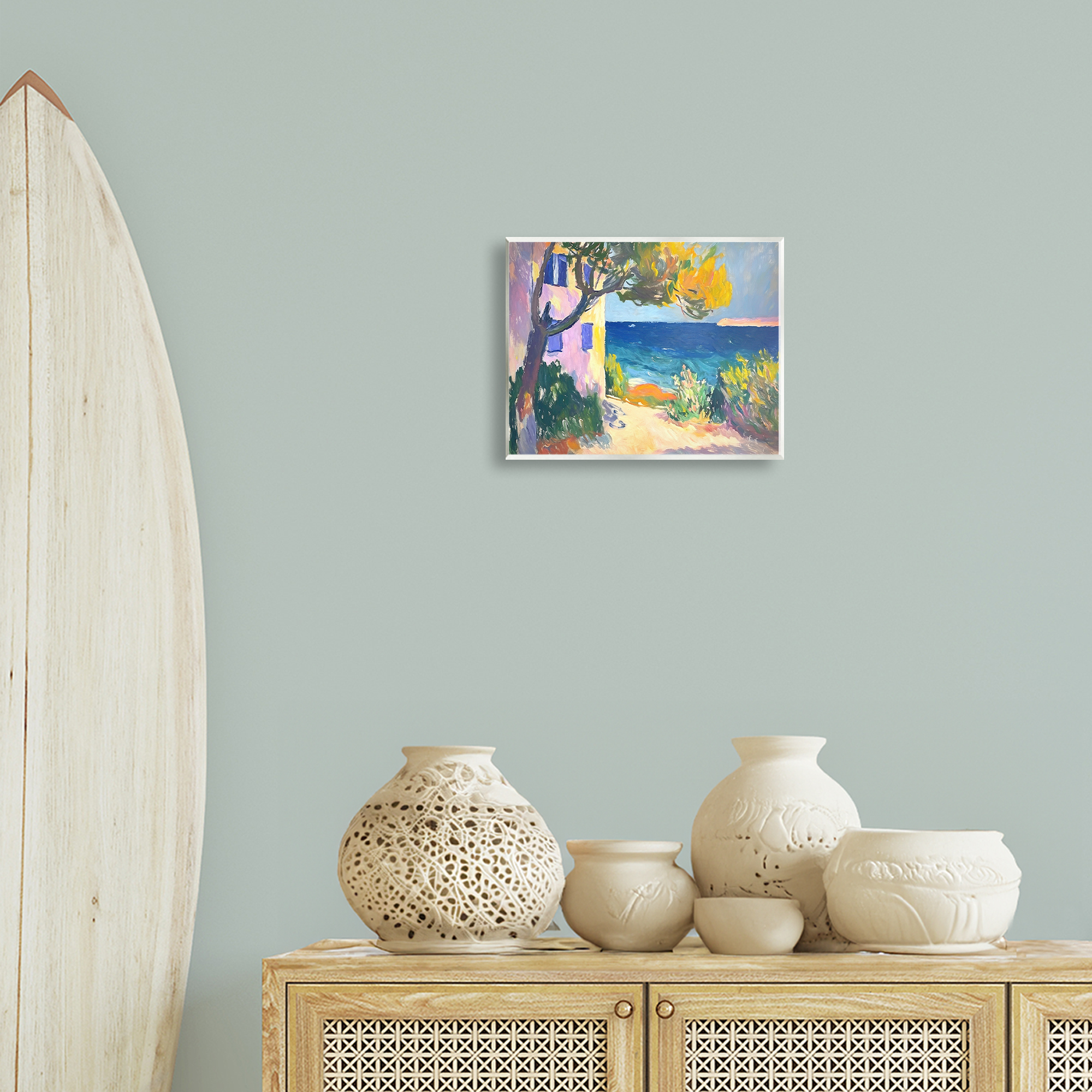 Stupell Industries House On Coastline Coastal Painting Unframed Art Print Wall Art, 14 x 11