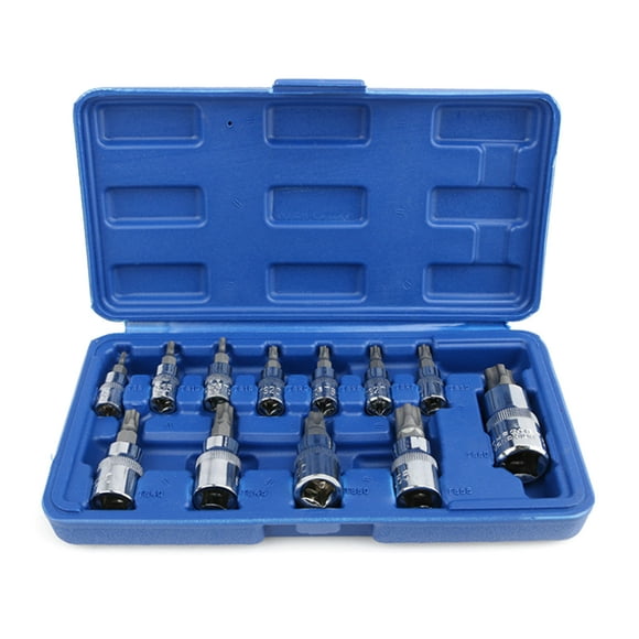 Set of 12PCS Socket Tool Set Torx Star Bit Accessories Kit with Portable G rid Toolbox