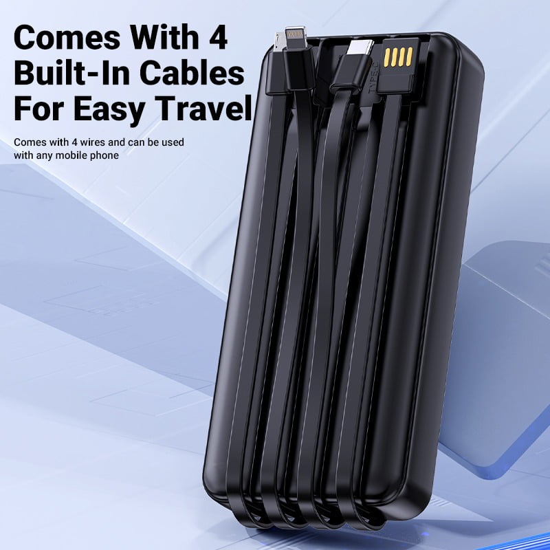 Power Bank, 10000mAh Portable Charger Power Bank with Built-in Cables, 22.5W Fast Charging Battery Pack, LED Display, Multiple Output and Input, Compatible with iPhone, Samsung and Android
