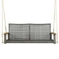 thumbnail image 6 of Patiojoy Patio 2-Person Wicker Loveseat Rattan Porch Hanging Swing Chair w/ with 118" Hanging Ropes Seat Cushion & Acacia Wood Armrests Black, 6 of 7