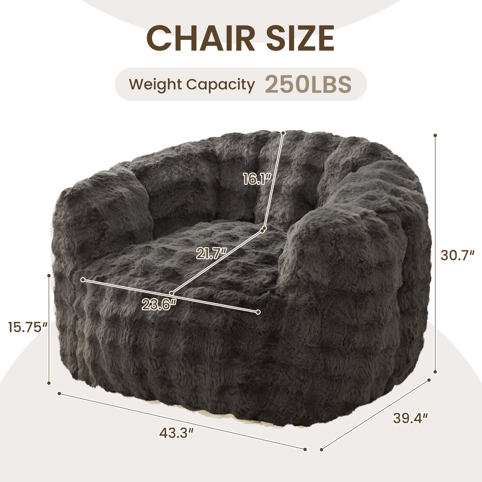 SERWALL Giant Bean Bag Chair, Oversized 3.6 FT Beanbag Chair, No Assembly Lazy Sofa Chair with Premium Memory Foam Filler and Chair Cover for Living Room, Bedroom, Dorm