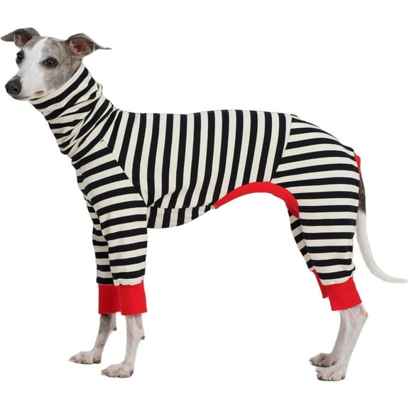 UOSIA Italian Greyhound Onesie Clothes, Turtleneck Striped Shirt for Whippets Puppy