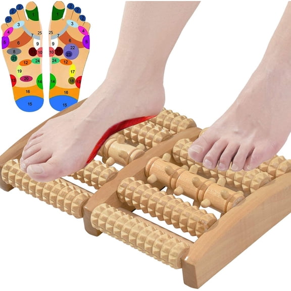 Dual Foot Massager Roller, Relieve Plantar Fasciitis, Heel, Aches and Pains, Wooden Acupressure Massage Tool Upgraded Large-Size