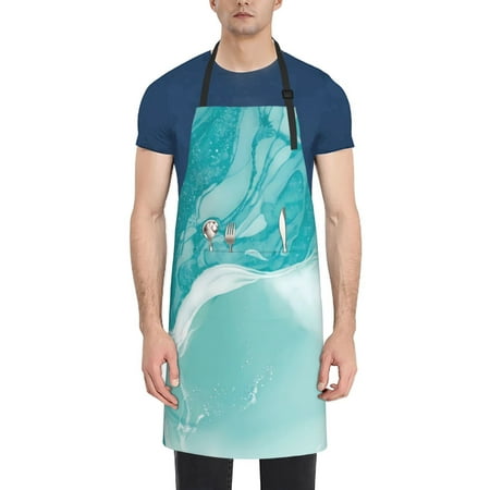 

Ocsxa Teal Turquoise 1 Apron With Pockets Kitchen Bib Waterproof Resistant Women Men Unisex Adjustable