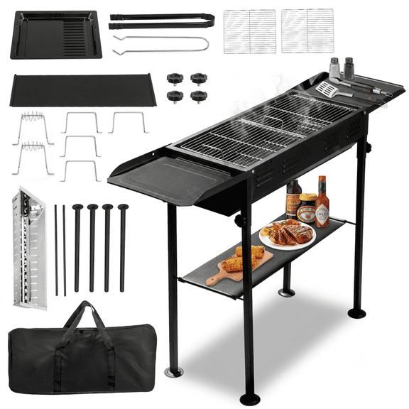 Portable Charcoal Grill, Foldable Hibachi Barbecue Grill for Camping and Backyard