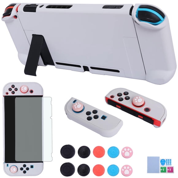 Dockable Case for Nintendo Switch - COMCOOL 3 in 1 Protective Cover Case for Nintendo Switch and Joy-Con Controller with Screen Protector and Thumb Grips - Stone