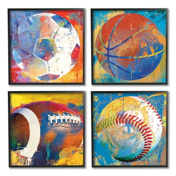 Stupell Industries Collaged Urban Sports Balls Graphic Art Black Framed Art Print Wall Art, Set of 4, Design by Savannah Miler
