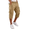 thumbnail image 2 of Domuza Men's Cargo Shorts Below Knee Bermuda Capri Shorts with Multi Pockets 3/4 Length Relaxed Fit Elastic Waist Hiking Work Shorts Khaki 3XL, 2 of 8