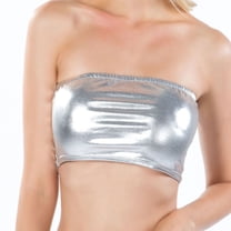 SWSMCLT Women's Metallic Crop Tops Bandeau Tube Top Soft Shiny Strapless Rave Halloween Sexy Smooth Fitted Silver Small