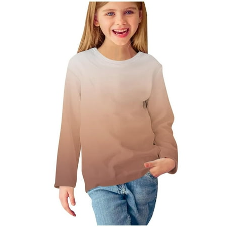 

LNWUY Kids Tops Fashion Round Neck Long Sleeve Spring Fall T-Shirts Boys Girls Painting Print Pullover Top Loose Comfy Casual Blouses Brown 13 Years