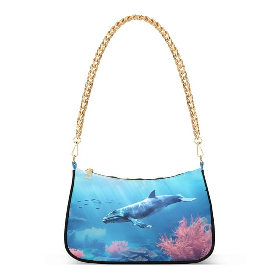 Ryvnso Whale Swims in The Sea Womens Chain Shoulder Bag Tote Handbags Clutch Hobo Purse with Zipper for Travel