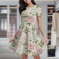 thumbnail image 2 of Pastel Peony Floral Pattern Women's Classic Swing Skater Dress Casual Work Party Cocktail Dresses, 2 of 6