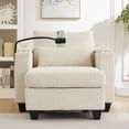 thumbnail image 3 of Euroco Convertible Sofa Chair with Chaise Lounge Extension, Hidden Armrest Storage, USB Charging Ports, Phone Holder & Cup Holders, Corduroy Fabric Recliner with Lumbar Pillow, for Small Spaces, 3 of 6