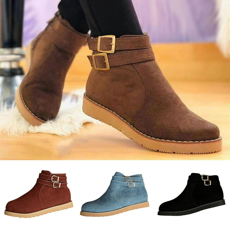 Lovskoo 2024 Ankle Boots for Women Faux Suede Slip On Round Toe Leather  Booties Winter Wedding Dress Shoes Western Boots Black