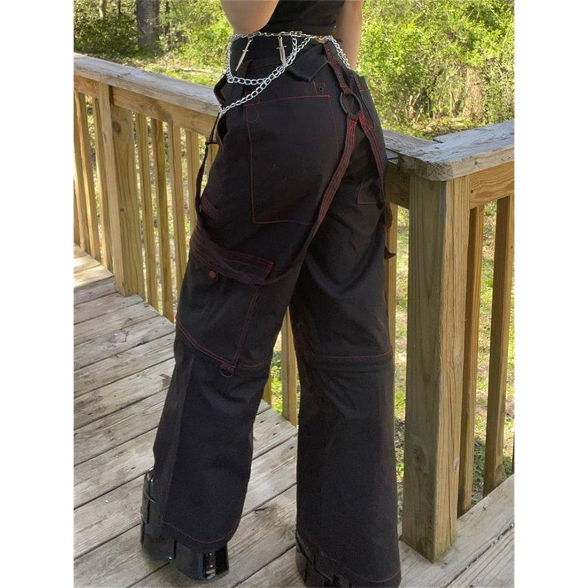 Y2k Techwear Wide Leg Cargo Pants Grunge Low Waist Baggy