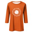 thumbnail image 3 of EHTMSAK 3/4 Tshirts for Women Solid Color Elbow Length Sunflowers Printed Crew Neck Shirts Plus Size Casual Tee Tops Loose Fit Summer 2024 Trendy Blouses Saffron L, 3 of 4