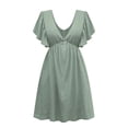 thumbnail image 4 of Txlixc Vestido de Punto de Verano para Mujer, Adultos de Cintura Alta con Cuello en V Manga Corta Flutter de una Sola Pieza Txlixc  Estilo de ocio, 4 of 6