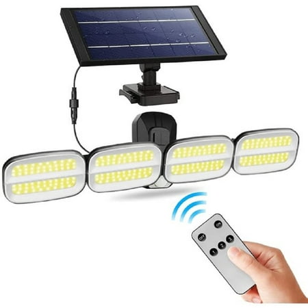 

Solar Lights Outdoor 4 Head Adjustable Security Solar Lights Outdoor 200 LED Solar Motion Sensor Lights with Remote Control IP65 Waterproof 3-Working Modes 4800mAh Solar Security Light