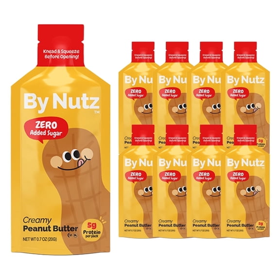 By Nutz Peanut Butter Squeeze Packs 20g x 9packs, High Oleic, No Added Sugar, High Protein