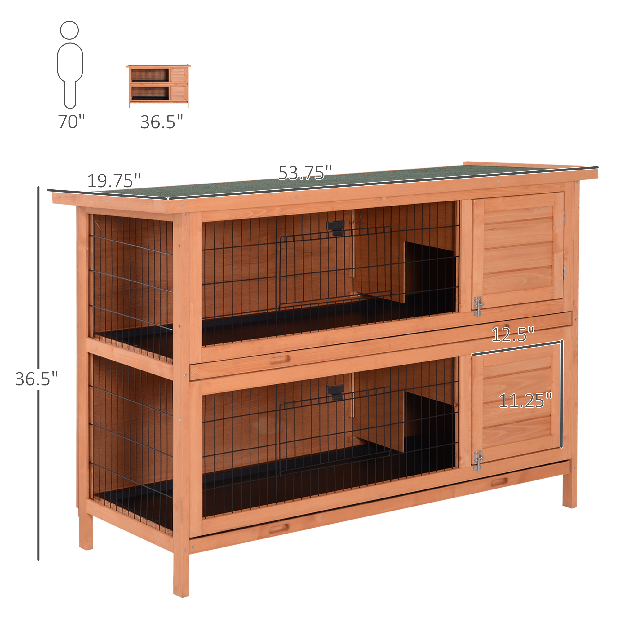 Pawhut 54" Two-Level Rabbit Hutch with Asphalt Roof photo 7