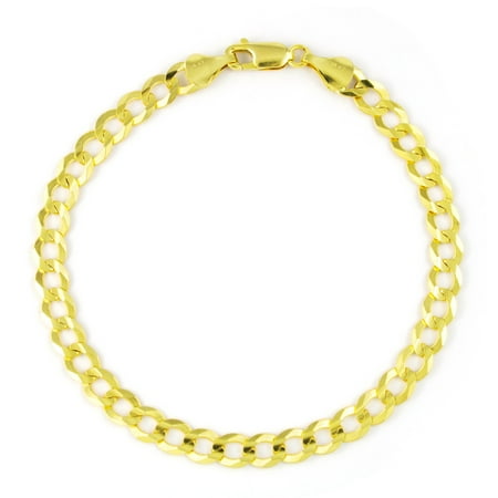 9 Inch Curb Chain Bracelet - 14k Yellow Gold 5.5mm Hollow Cuban Curb Chain Bracelet or Anklet, 7