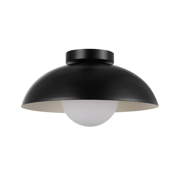 Globe Electric 1-Light Matte Black Indoor Flush Mount Ceiling Light White Opal Glass Shade