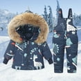 thumbnail image 2 of UAYOTSE Toddler Adorable Dinosaur Print Snowsuit Baby Boys Girls Winter Ski Suits Clothes Warm Hooded Jacket and Bib Pants,Sizes 1-2 Years, 2 of 4