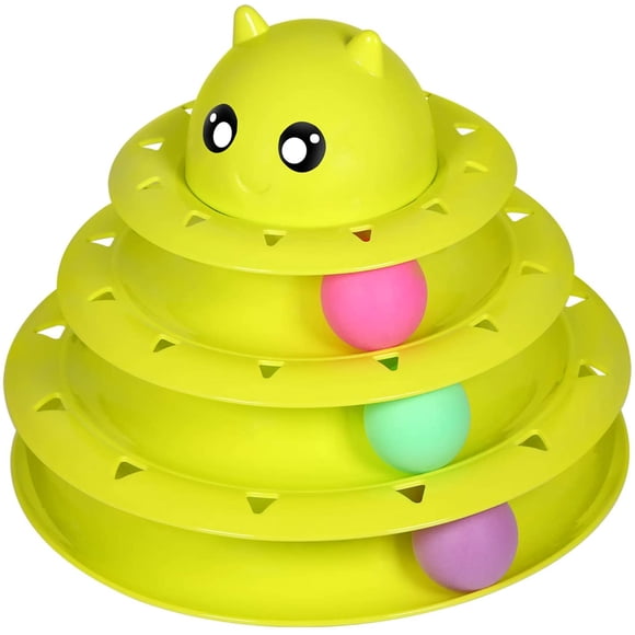 Jouet pour Chat Rouleau Jouets pour Chat Tours à 3 Niveaux Rouleau avec Six Balles Colorées Interactif Chaton Exercice Physique Amusant Jouets Casse-Tête