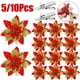 thumbnail image 4 of 5/10 piezas de 14 cm de flores navideñas rosas con purpurina para decoración del árbol de Navidad, adornos de Feliz Año Nuevo, decoración navideña para el hogar, Navidad, 4 of 5