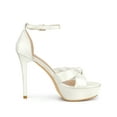 thumbnail image 3 of BLISSFUL STEP Women's Satin Knot Platform Stiletto Heel Sandals White 7, 3 of 7