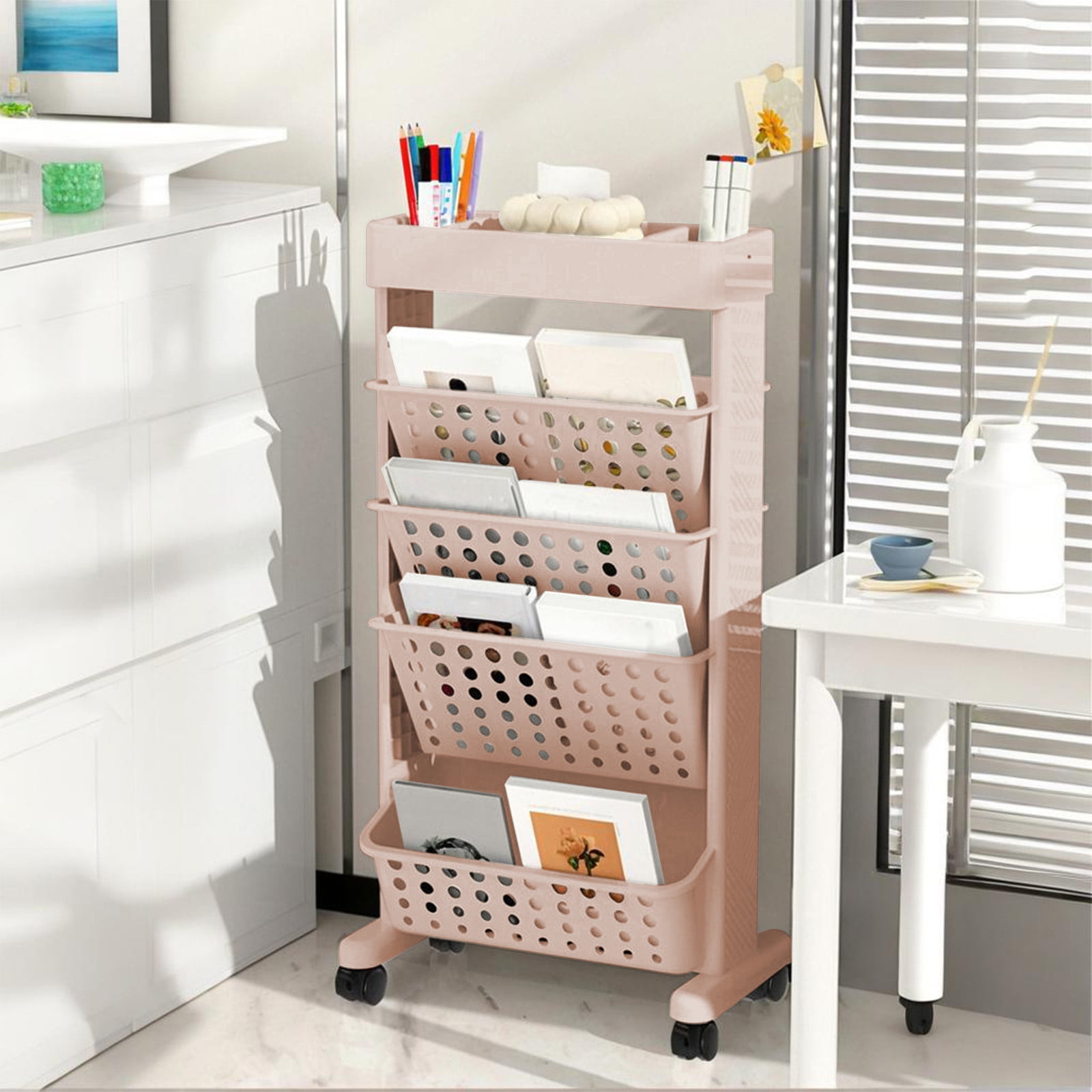YIMWNYI Multifunctional Desk Bookshelf, Large Capacity Portable Storage Rack, Removable Multi-Layer Folding Desk Organizer for Home Use