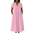 thumbnail image 3 of XiYing Robes pour Femmes, Robe Combinaison Décontractée à Manches Courtes pour Femmes, Col en V Couleur Unie, Coupe Fluide Printemps/été, S-TTG,, 3 of 6