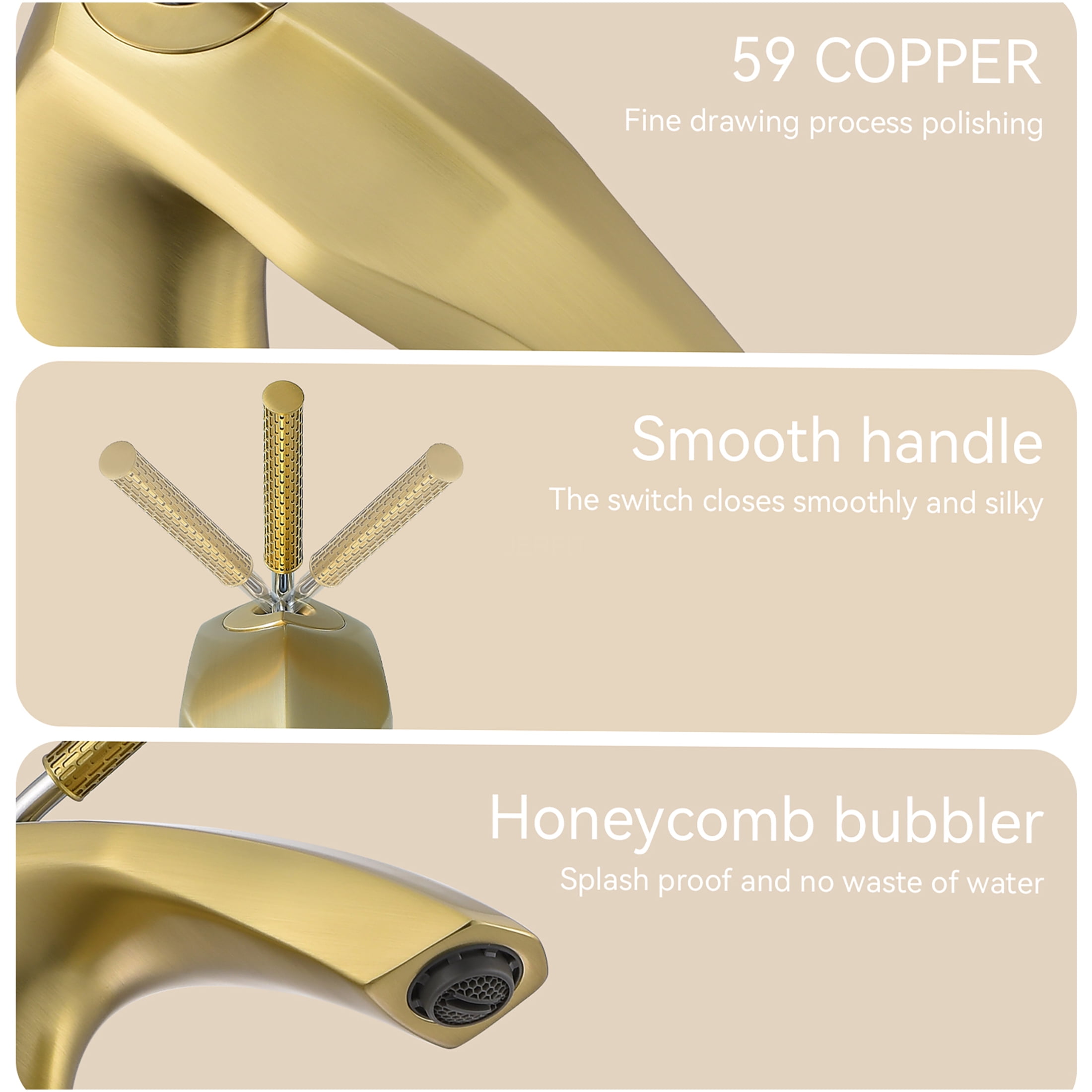 JERFIT Single Handle Bathroom Sink Faucet in Brushed Gold, 1.75 GPM Water-Saving, Deck Mount Single Hole Brass Vessel Lavatory Faucet with Aerated Flow