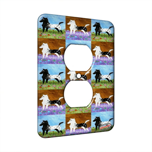 Kuzmark 1 Gang Ac Outlet Wall Plate Black Blanket Appaloosa Foal With Wildflowers Horse Pattern Art By Denise Every Walmart Com Walmart Com