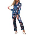 thumbnail image 4 of INSPIRE CHIC Womens Silk Pajamas Set Long Sleeves with Pants Lounge Satin Sleepwear L Blue Floral, 4 of 6