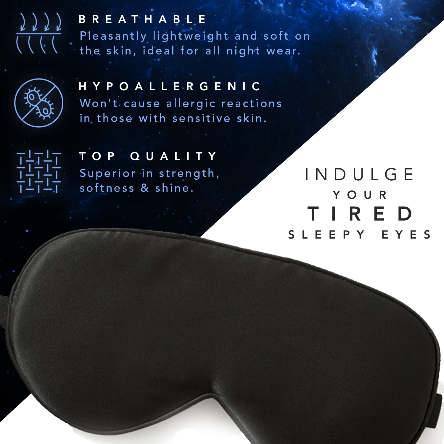 Dream Elements Sleep Mask -- 100% Pure Mulberry Silk Eye Mask - with Foam Ear Plugs & Anti Snoring Nose Clip - For Men & Women - Great for Travel - Hypoallergenic Mask - image 5 of 6