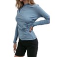 thumbnail image 1 of xiaxaixu Hauts Asymétriques Froncés pour Femmes Manches Longues Col Rond Couleur Unie T-Shirts Blouses Mode Urbaine, 1 of 4