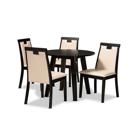 Ryan Modern and Contemporary Beige Faux Leather Upholstered and Wood 5-Piece Dining Set