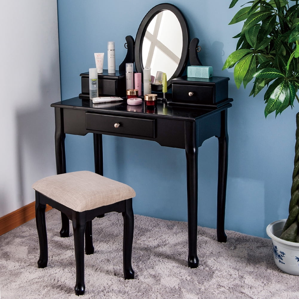 Topcobe Makeup Vanity Set with Stool, Wooden Vanity Table for Girls, Vanity Desk with Mirror and