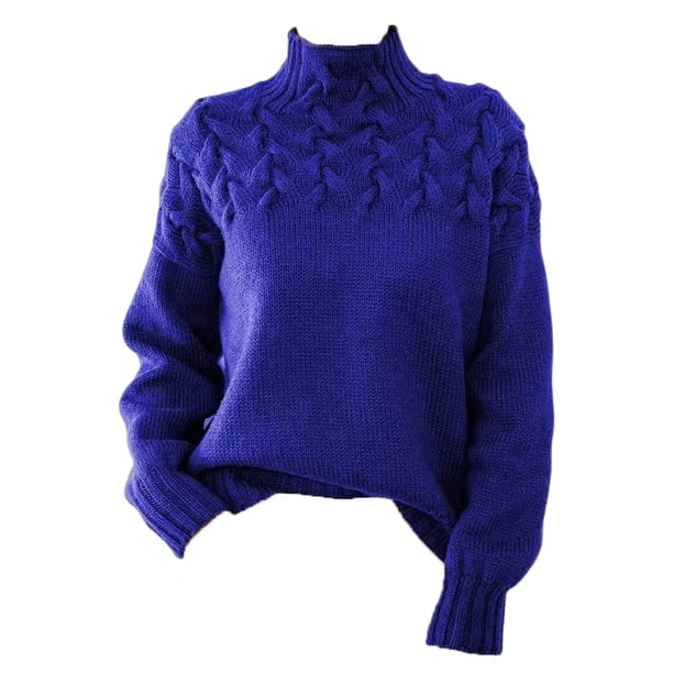 Sonducket Suéter de mujer cuello medio alto Color sólido elástico chica pulóver invierno clima frío Tops Casual adultos ropa de vestir Prendas para la parte del cuerpo Azul SG Sonducket AP013959-19