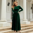 thumbnail image 5 of IBTOM CASTLE Women's Fall Winter Velvet Dress Long Sleeve Round Neck Maxi Dress with Belt Wedding Guest Cocktail Gown Evening Party Dress XL Green, 5 of 8