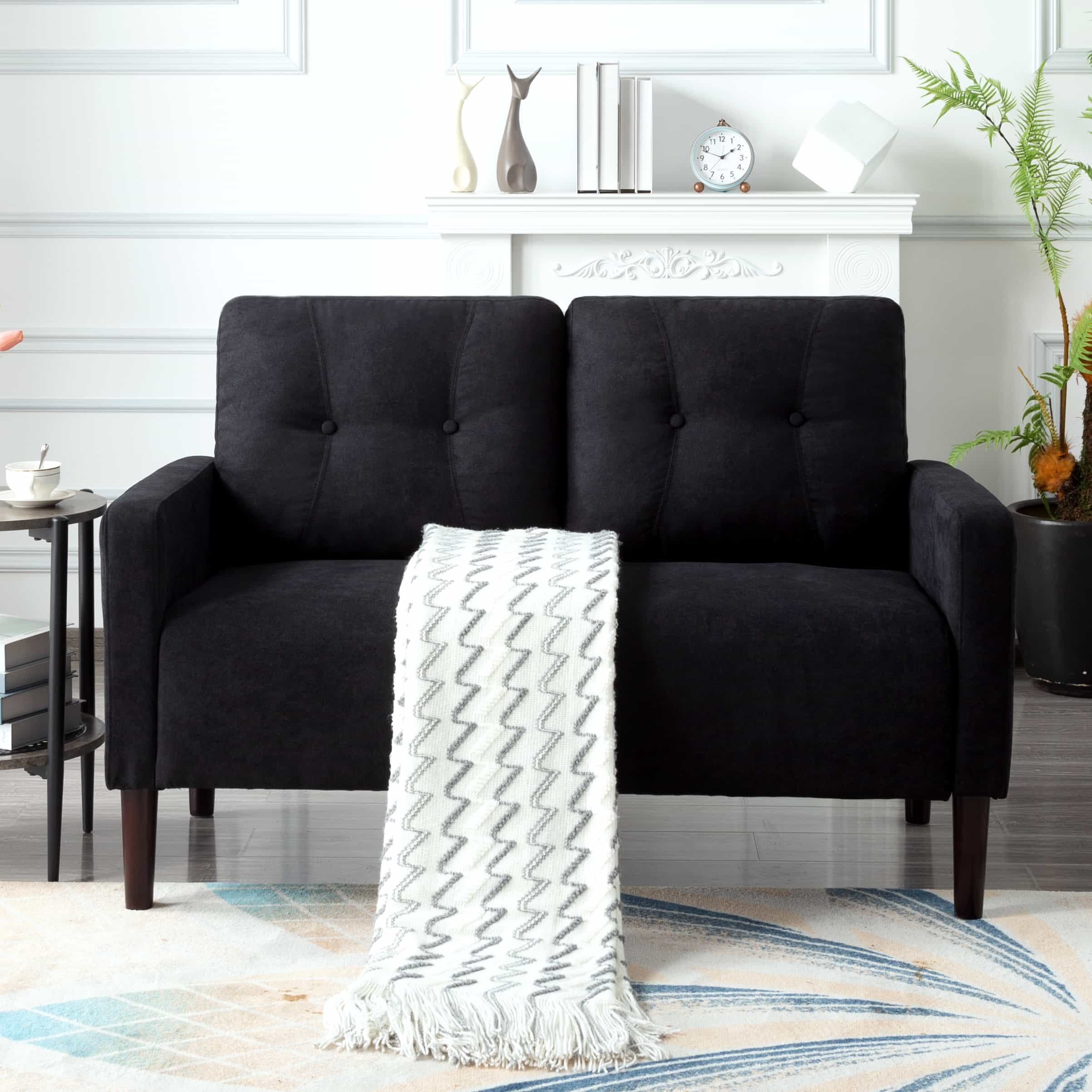 BSHTI 51.2" Standard Loveseat Couch,with Removable Back Cushions,Sturdy Construction,Linen Blend Upholstery,Square Arm,Black